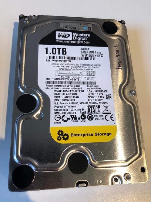 Western Digital RE4 WD1003FBYX 1TB HDD WD-WMAW31339737, Computers en Software, Harde schijven, Gebruikt, Desktop, Ophalen of Verzenden