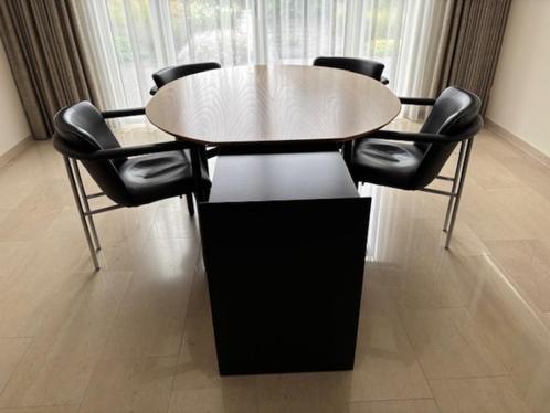 4 Zwart leren Leolux eetkamerstoelen Cachucha, Huis en Inrichting, Stoelen, Gebruikt, Vier, Leer, Metaal, Zwart, Ophalen