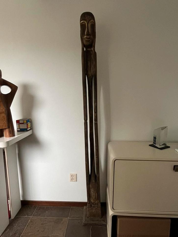 Lange jan, Indonesisch houtwerk beeld 2 meter, Antiek en Kunst, Kunst | Beelden en Houtsnijwerken, Ophalen