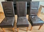 6  echte leren bruine eettafelstoelen, Ophalen, Gebruikt, Bruin