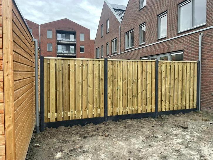 Schutting Grenen hout met antraciet betonsysteem, Tuin en Terras, Schuttingen, Nieuw, Hout, Ophalen