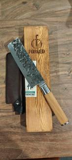 Forged Olive Groentemes met lederen foudraal, Ophalen of Verzenden, Zo goed als nieuw, Hout, Los bestek