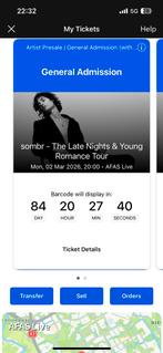 2x SOMBR general admission tickets amsterdam 130€ per stuk, Tickets en Kaartjes, Twee personen, Maart