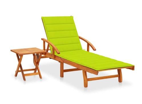 Ligbed met tafeltje en kussen massief acaciahout, Tuin en Terras, Ligbedden, Nieuw, Hout, Inklapbaar, Verstelbaar, Verrijdbaar