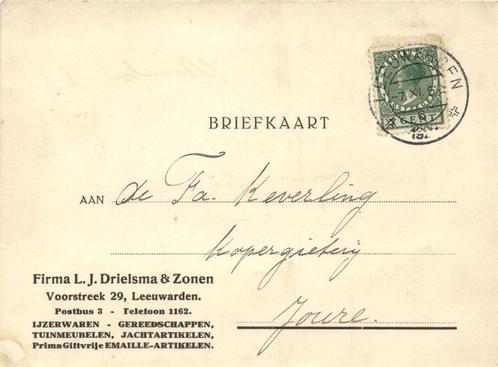 Firma L.J. Drielsma + Zonen, Leeuwarden - 11.1928 - briefkaa, Postzegels en Munten, Brieven en Enveloppen | Nederland, Briefkaart