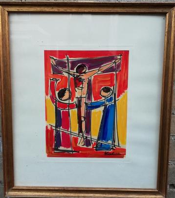 Crucifix Jezus. Abstract surrealisme. Sign. 37/43 cm.  beschikbaar voor biedingen