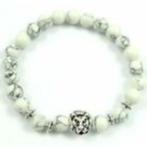 natuursteen armband wit met zilverkleurige leeuwenkop, Ophalen of Verzenden, Nieuw, Wit, Elastiek