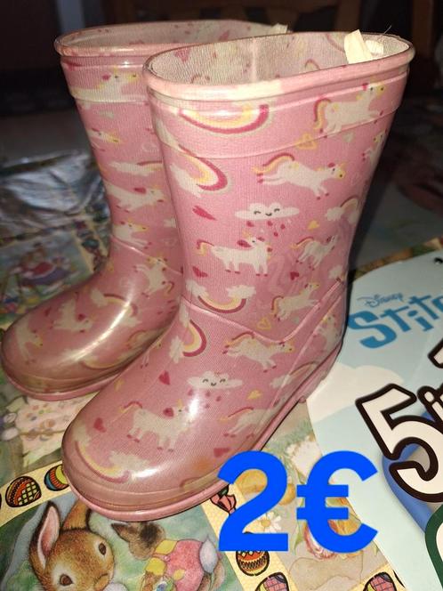 Roze rubberen laarzen met eenhoorn en flamingo - maat 26., Kinderen en Baby's, Kinderkleding | Schoenen en Sokken, Zo goed als nieuw