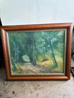 Antieke pasteltekening boslandschap met  lijst, Antiek en Kunst, Kunst | Schilderijen | Klassiek, Ophalen of Verzenden