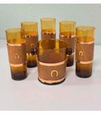 Antiek 1950 5 wisky glazen + ijsemmer amber leder hoefijzer, Ophalen of Verzenden, Zo goed als nieuw, H, H