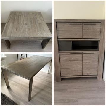 Meubel set bestaand uit kast, tafel en salon tafeltjes beschikbaar voor biedingen
