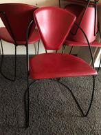 Design Eettafel Stoelen (set 4) - rood leer, zwart staal, Ophalen, Gebruikt, Vier, Modern