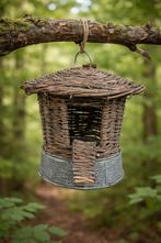 Wilgenhouten vogelhuisje/voederhuisje met zinken schaal, Verzenden, Nieuw