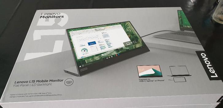 Lenovo L15 Portable Monitor – Werk & Entertainment, Computers en Software, Monitoren, Nieuw, 60 Hz of minder, USB-C, IPS, Full HD