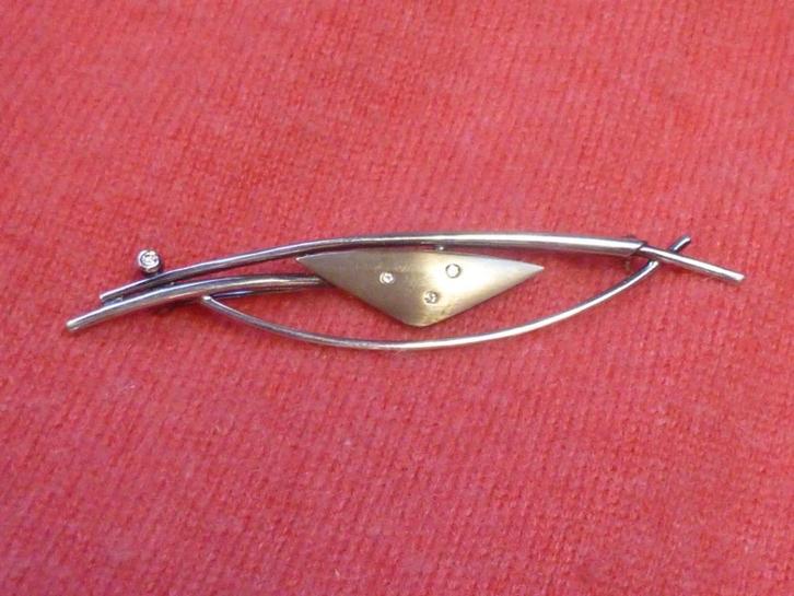 Moderne Broche Zilver, Goud en Diamantjes uniek !, Sieraden, Tassen en Uiterlijk, Broches, Zo goed als nieuw, Zilver, Goud, 7 tot 10 cm