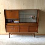 Vintage teak dressoir highboard buffetkast met vitrine, Huis en Inrichting, Kasten | Dressoirs, Ophalen, Gebruikt, 100 tot 150 cm