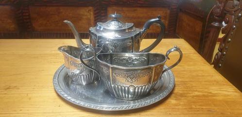 Thee set op dienblad verzilverd /nikkel begin 1900 Art Deco, Antiek en Kunst, Antiek | Woonaccessoires, Ophalen of Verzenden