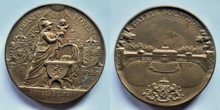 Geboorte Beatrix 1938, Postzegels en Munten, Penningen en Medailles, Brons, Nederland, Verzenden