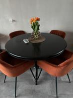 Mooie zwarte ronde uitschuifbare houten tafel, Huis en Inrichting, Tafels | Eettafels, 100 tot 150 cm, Rond, Zo goed als nieuw