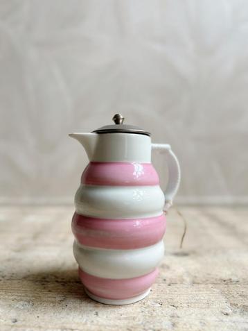 Vintage roze witte theepot / koffiepot gestreept beschikbaar voor biedingen