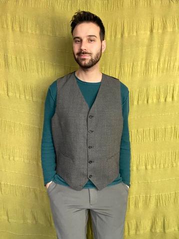 Vintage gilet / waistcoat / grijs / bruin / maat 54 /  beschikbaar voor biedingen