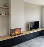tv haardmeubel tv meubel met elektrische haard, Nieuw, 200 cm of meer, Eikenhout, Strak modern scandinavisch