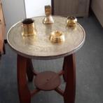 ROOKTAFEL MET KOPEREN BLAD EN ROOKSTEL VINTAGE, Ophalen, Gebruikt, 50 tot 100 cm, Rond