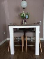 Bartafel witte poten, bruin blad incl. 4 stoelen, Huis en Inrichting, Ophalen of Verzenden, Gebruikt