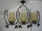 hanglamp smeedijzer landelijk druif blad gemarmerd glas, Antiek en Kunst, Ophalen