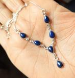 925 zilveren ketting collier met natuurlijke Lapis Lazuli, Nieuw, Blauw, Zilver, Verzenden