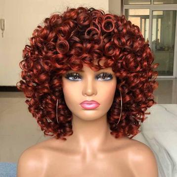 Oranje Korte Afro Pruik Haar Dames Vrouwen Krullen Rode beschikbaar voor biedingen