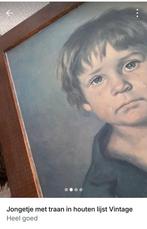 Schilderij huilend jongetje in houten lijst Vintage, Ophalen of Verzenden