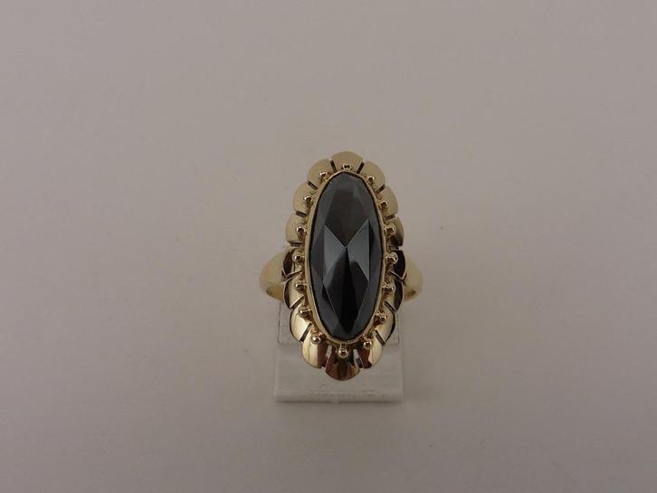 Gouden damesring met hematiet                            G10, Sieraden, Tassen en Uiterlijk, Ringen, Gebruikt, Dame, 17 tot 18