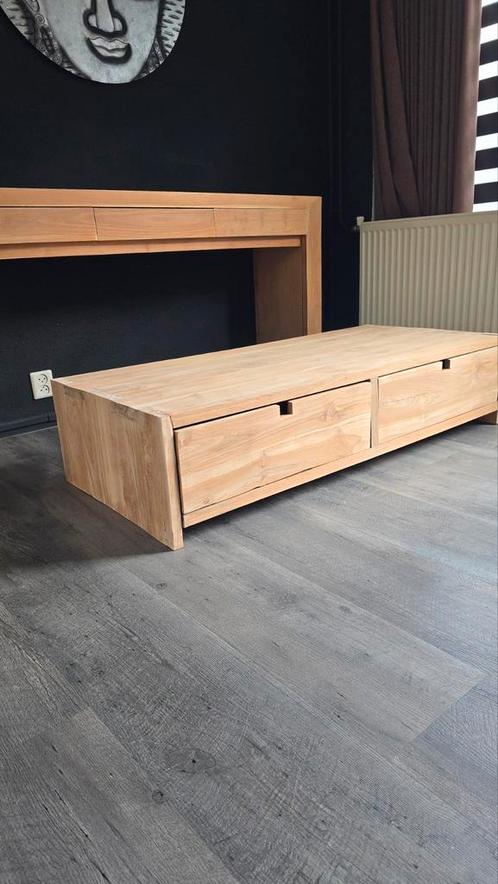 Salontafel 2 grote lades, handgemaakt massief hout, Huis en Inrichting, Tafels | Salontafels, Gebruikt, Minder dan 50 cm, 50 tot 100 cm
