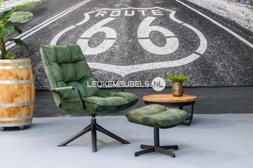 Draai fauteuil Dana met armleuning, groen velours.