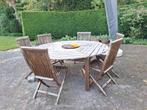 Teakhouten tuintafel met zes stoelen, Ophalen, Gebruikt, 6 zitplaatsen, Teakhout