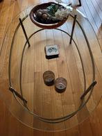 Ovale glazen salontafel met messing onderstel., 50 tot 100 cm, Minder dan 50 cm, Gebruikt, Ophalen