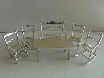 Miniatuur zilver L105-82 tafel bank stoel zilveren miniature beschikbaar voor biedingen