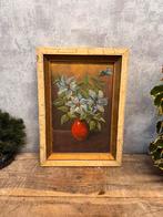 Antiek schilderij stilleven blauwe bloemen rode vaas, Antiek en Kunst, Ophalen of Verzenden