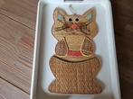 Prachtige Zeldzame Vintage Wand Decoratie Poes Kat Rotan, Verzenden