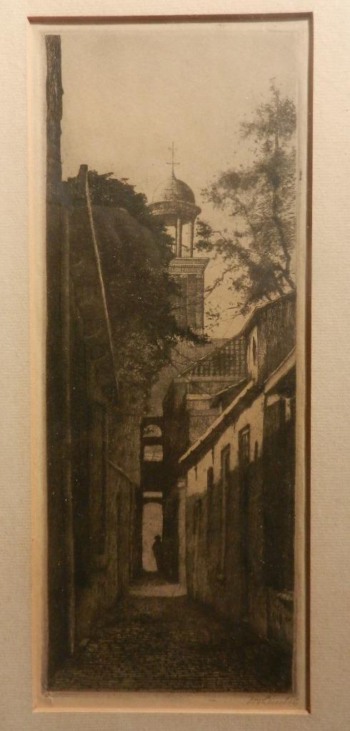 Fraaie ets Steeg bij Augustinuskerk Utrecht Willem v Leusden, Antiek en Kunst, Kunst | Etsen en Gravures, Ophalen of Verzenden