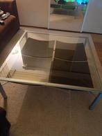 Design salontafel van metaal, glas en hout, Huis en Inrichting, Tafels | Salontafels, Ophalen, 50 tot 100 cm, Vierkant, 50 tot 100 cm
