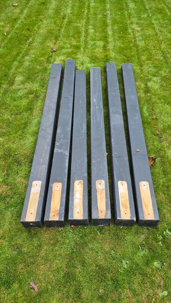 Zwart gebeitste geïmpregneerde balken - 6 stuks, Doe-het-zelf en Verbouw, Hout en Planken, Ophalen