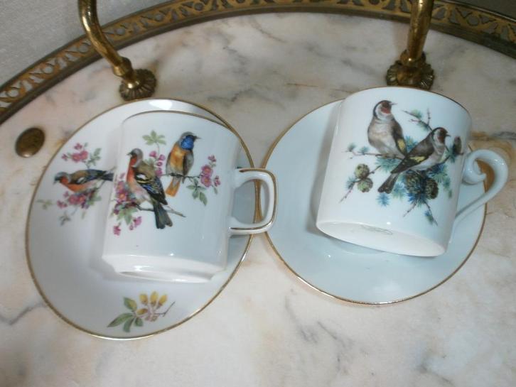Brocante kop en schotels vogeltjes Eschenbach/Tirschenreuth, Huis en Inrichting, Keuken | Servies, Zo goed als nieuw, Kop(pen) en/of Schotel(s)