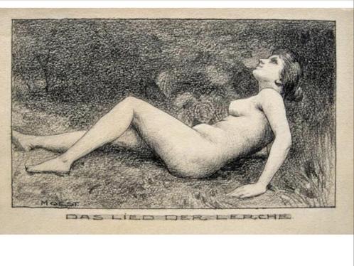Hermann Moest Leeuwerik houtskool Baudelaire 1895 Jugendstil, Antiek en Kunst, Kunst | Tekeningen en Foto's, Verzenden