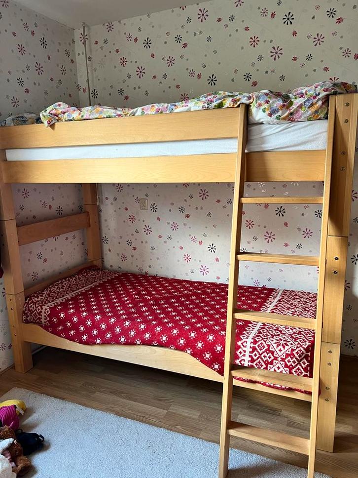 Stapelbed / Hoogslaper /Twee bedden, Huis en Inrichting, Slaapkamer | Bedden, Gebruikt, Tweepersoons, 90 cm, 200 cm, Hout, Beige