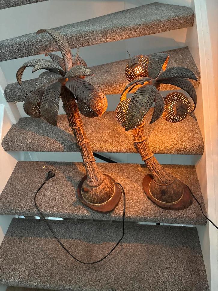 Set van 2 tropische palmboom lampen met dimmer, Antiek en Kunst, Antiek | Lampen, Ophalen