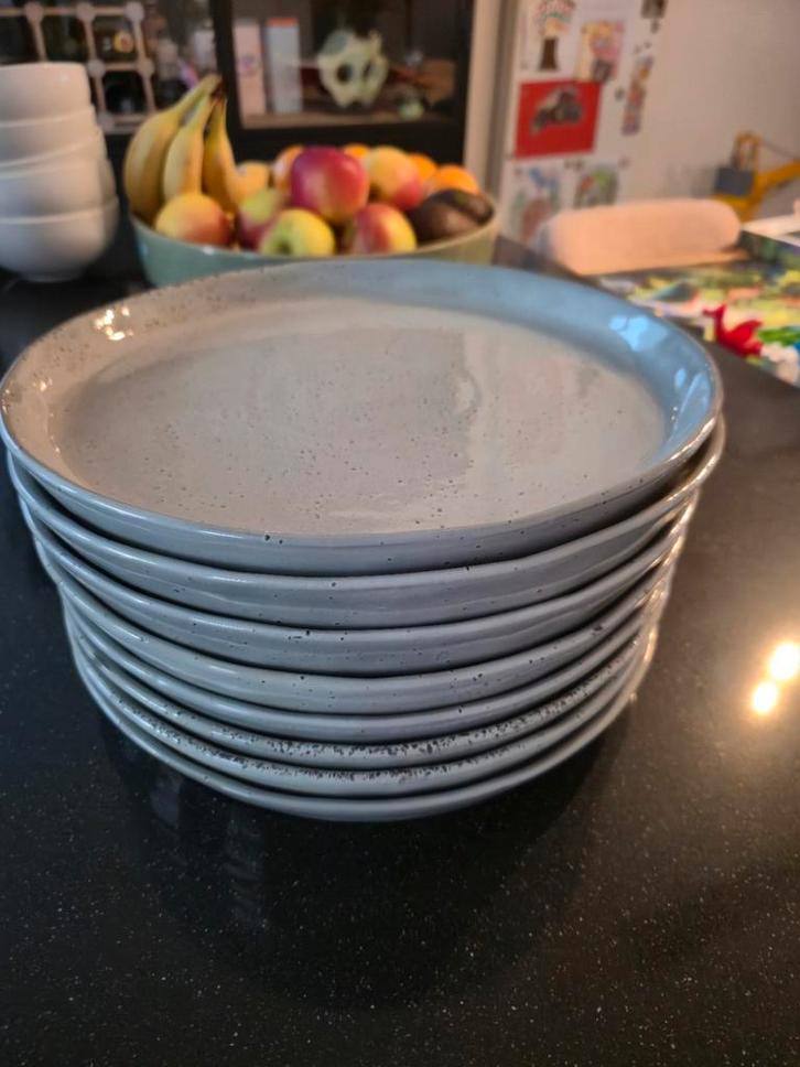 AH Dinerborden Lichtgrijs/Groen - 27,5 cm, Huis en Inrichting, Keuken | Servies, Zo goed als nieuw, Bord(en), Effen, Aardewerk