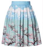 oriental blossom sakura cherry tree skirt S retro blue pink, Verzenden, Banned retro, Nieuw, Knielengte