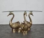 VINTAGE BRASS SWAN COFFEE TABLE, FRANCE, 1970S, Huis en Inrichting, Tafels | Salontafels, Ophalen, Gebruikt, 100 tot 150 cm, Rond